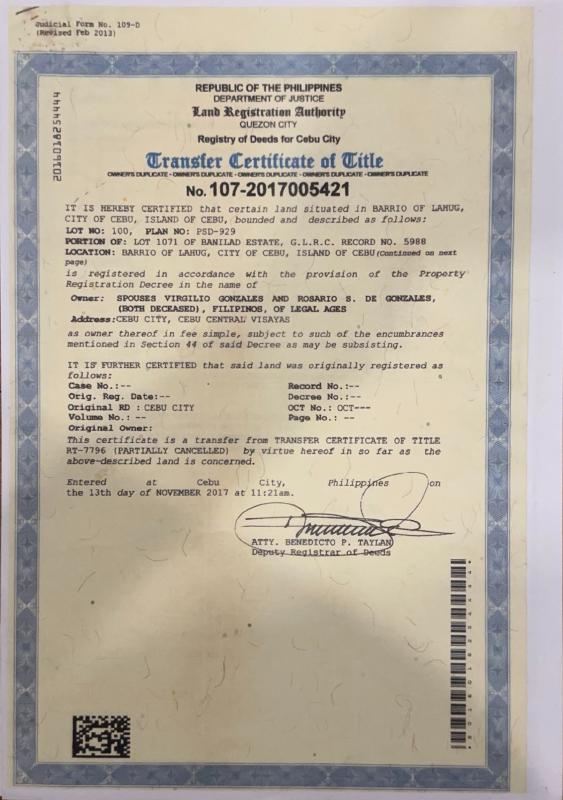 Annex AD: Virgilio - TCT Land Titles